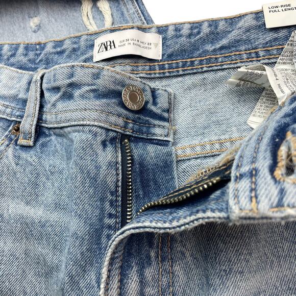 NWT ZARA Low Rise Super Wide Leg Jeans Size 0 Destroyed DIstressing Detail - Picture 6 of 12